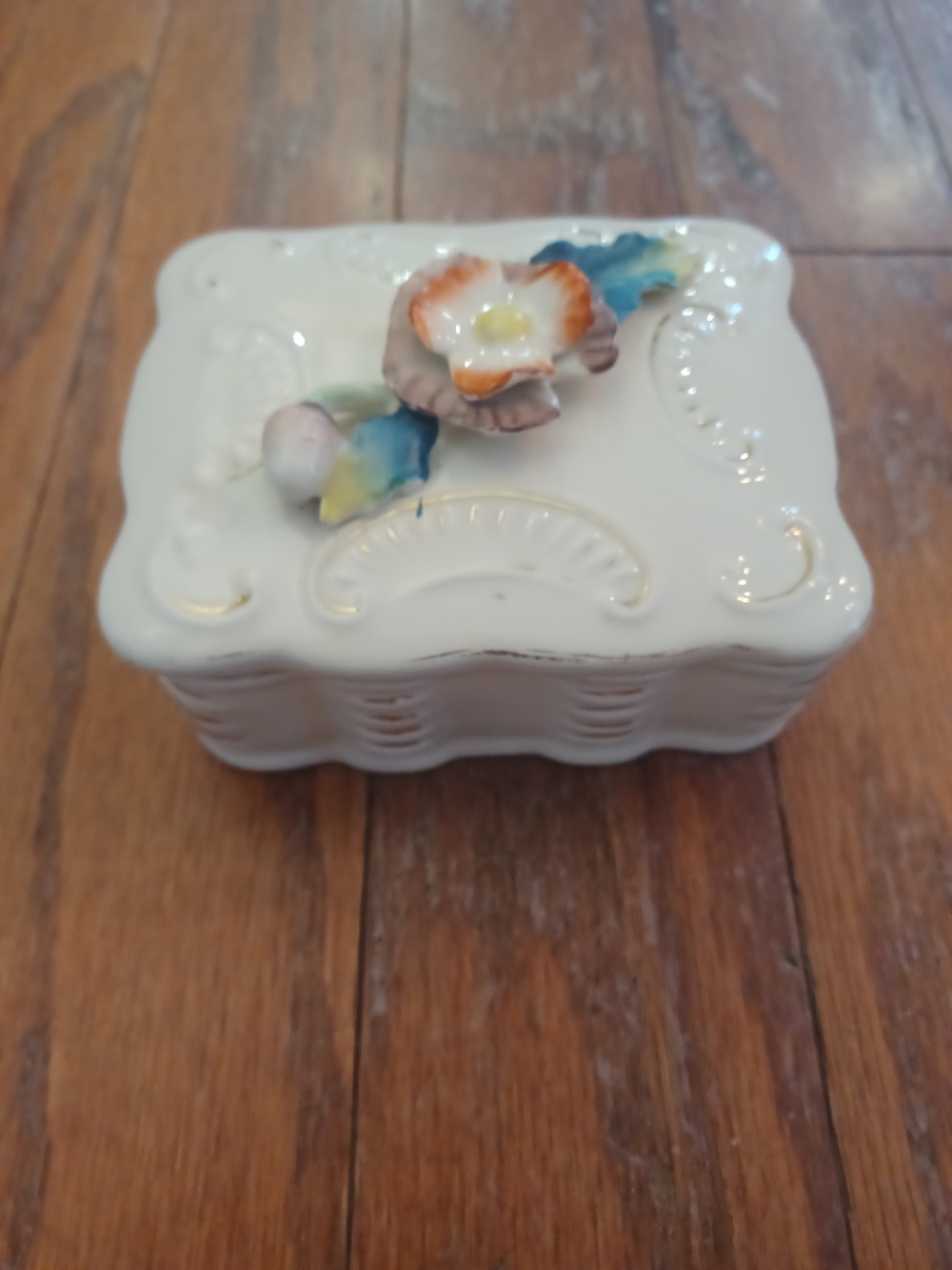 Mid Century Pico Limoge Japan Hand Painted Ceramic Trinket Box 3D Rose Lid